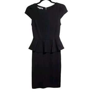 Boston Proper Women's Black Cap Sleeve Peplum A-Line Zip Cocktail Dress Sz 2 LBD